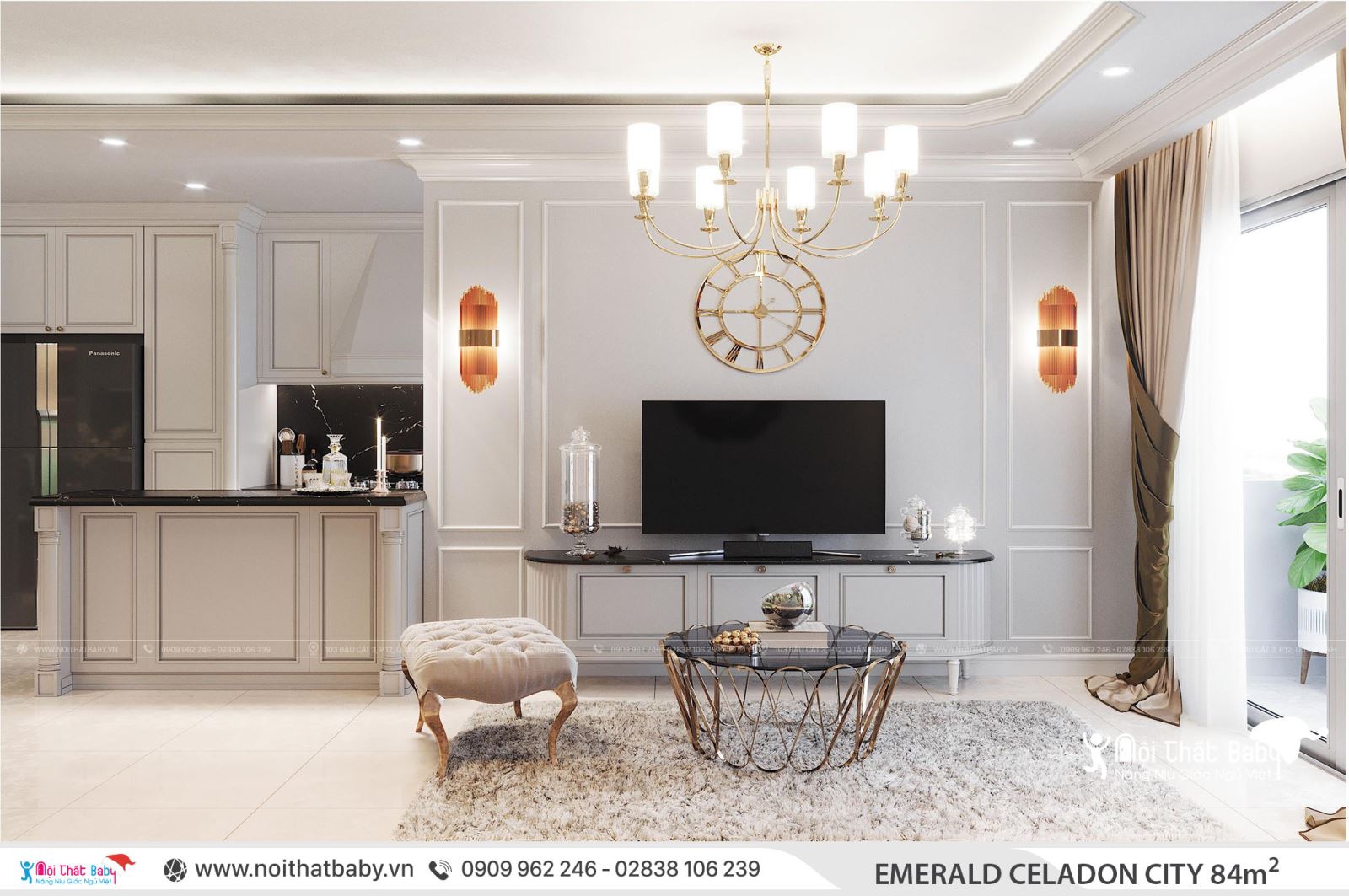 Thiết kế nội thất căn hộ Emerald Celadon City 84m2 2 phòng ngủ